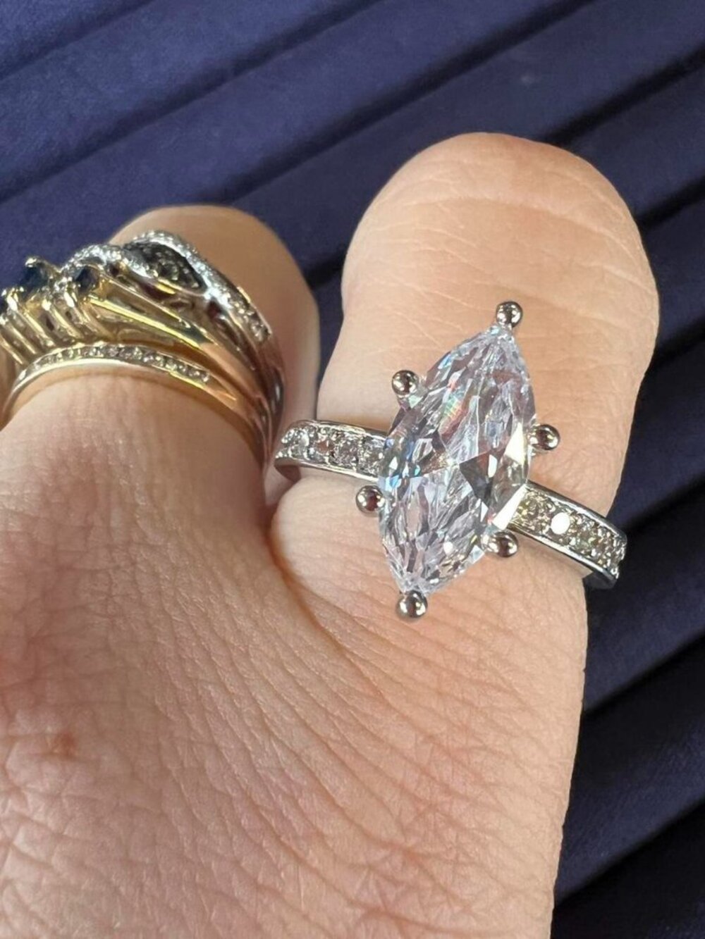 Vintage Silver Tone Marquis Cut Cubic Zirconia Ring
